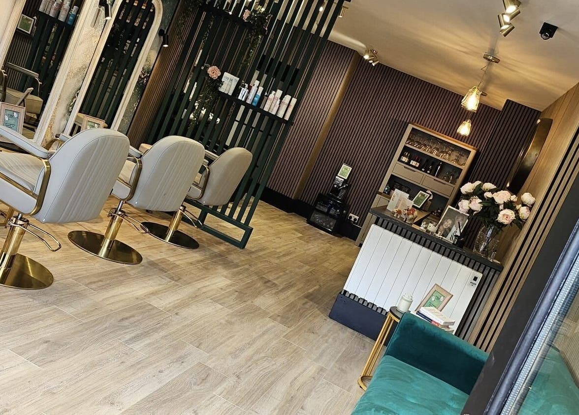 Elegant interior of Vibe Hair Spa in Co Wicklow, IE with chic styling chairs and modern decor.