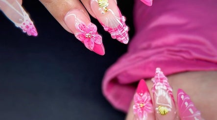 Intricate pink floral nail art at Kimmy Nails Studio in Melbourne, Victoria, AU showcasing elegance and style.