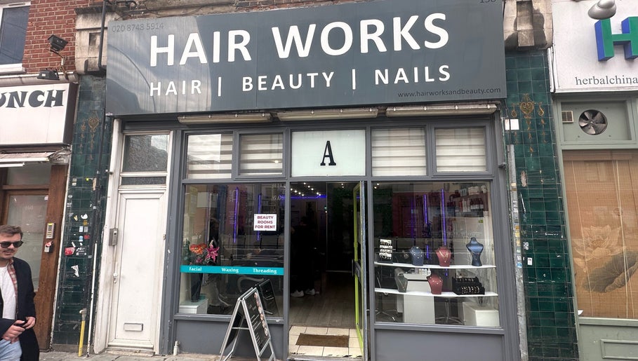 Front view of Hair Works offering beauty services near Vani Beauty, London, England, GB.