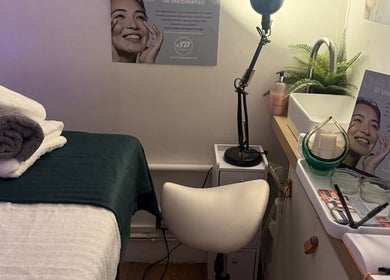 Relaxing treatment room with cozy setup at Everything skyn, Manchester, England, GB. Ideal for beauty and wellness.
