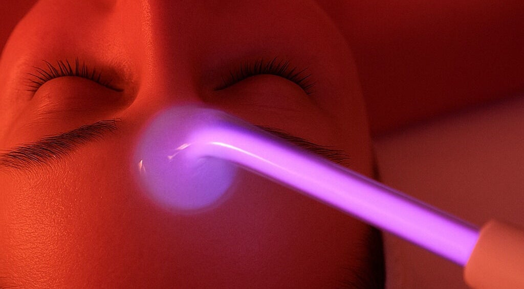Facial treatment with violet light at SkyBeauty Valencia, València, Comunidad Valenciana, ES.