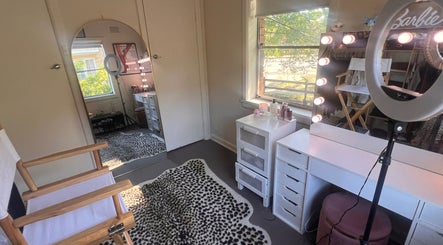 Makeup and styling room at BELLAFY BEAUTY, Lindfield, New South Wales, AU, featuring a chic vanity and plush decor.