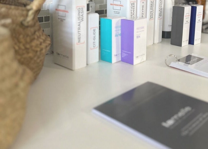 Skincare products on display at Lavin Laser and Aesthetics, Centurion, Gauteng, ZA, featuring popular brands.