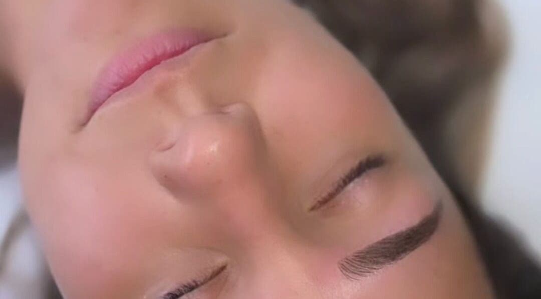 Close-up of a woman's face showcasing perfect eyebrows by Pro Brows.Studio in Normanton, England, GB.