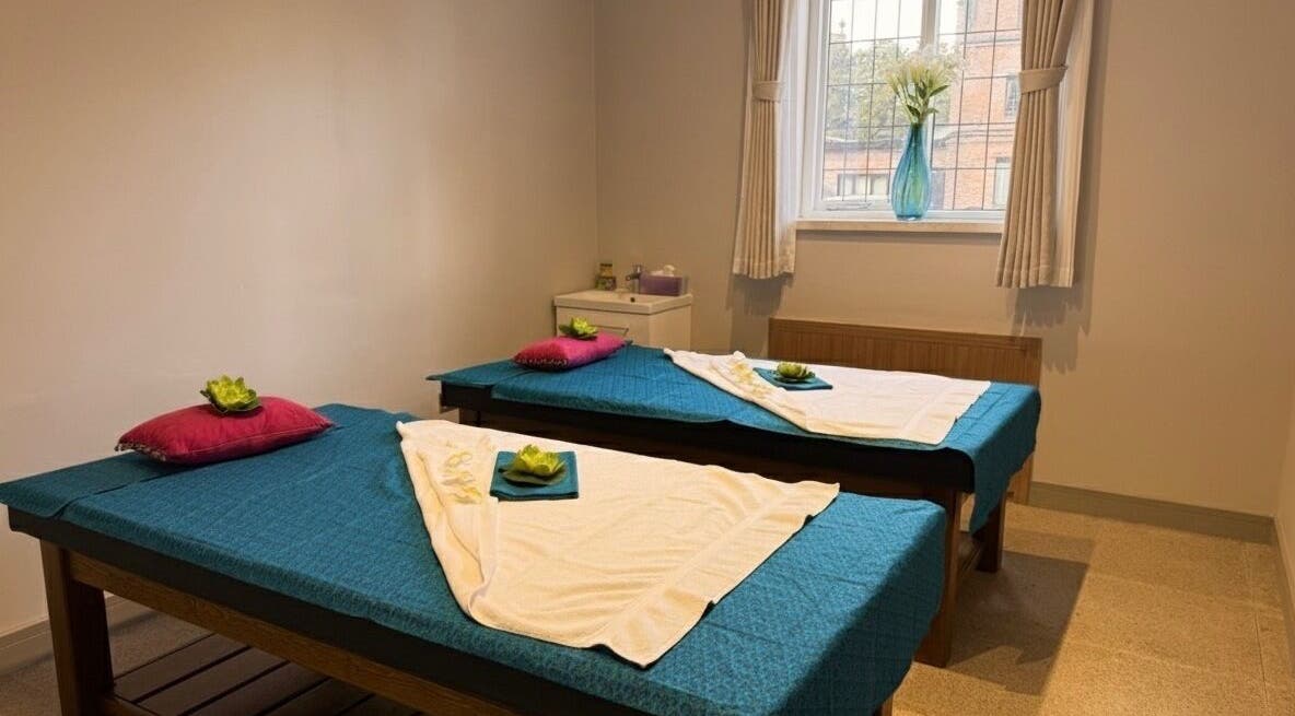 Peaceful spa room with two massage tables at Hannah Thai Spa, Birmingham, England, GB.