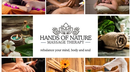 Hands Of Nature collage showcasing massage therapy and relaxation scene in Kineton, England, GB.