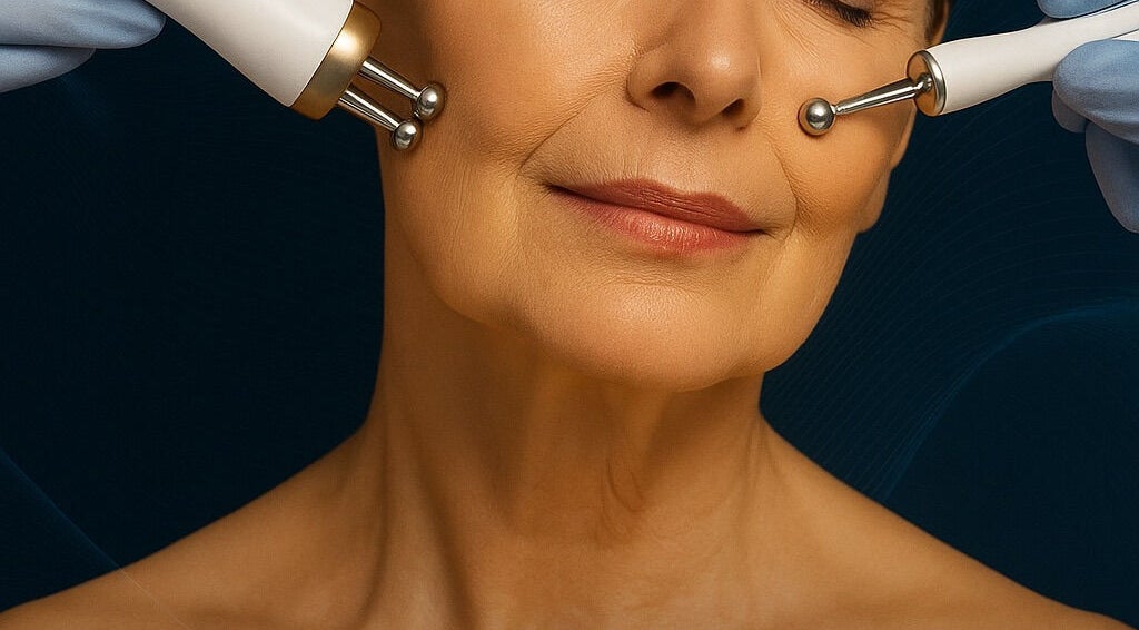 Facial electrotherapy at Alumora Tech Aesthetics, Abingdon, England, GB. Enhancing skin vitality and beauty.