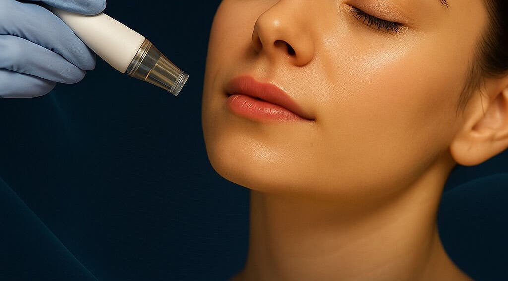 Facial treatment at Alumora Tech Aesthetics, Abingdon, England, GB showcasing advanced skincare techniques.