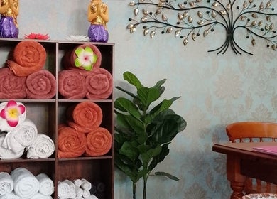Orchid Thai massage beauty and spa in Kidsgrove, England, GB features elegant towels and decor for a relaxing ambiance.