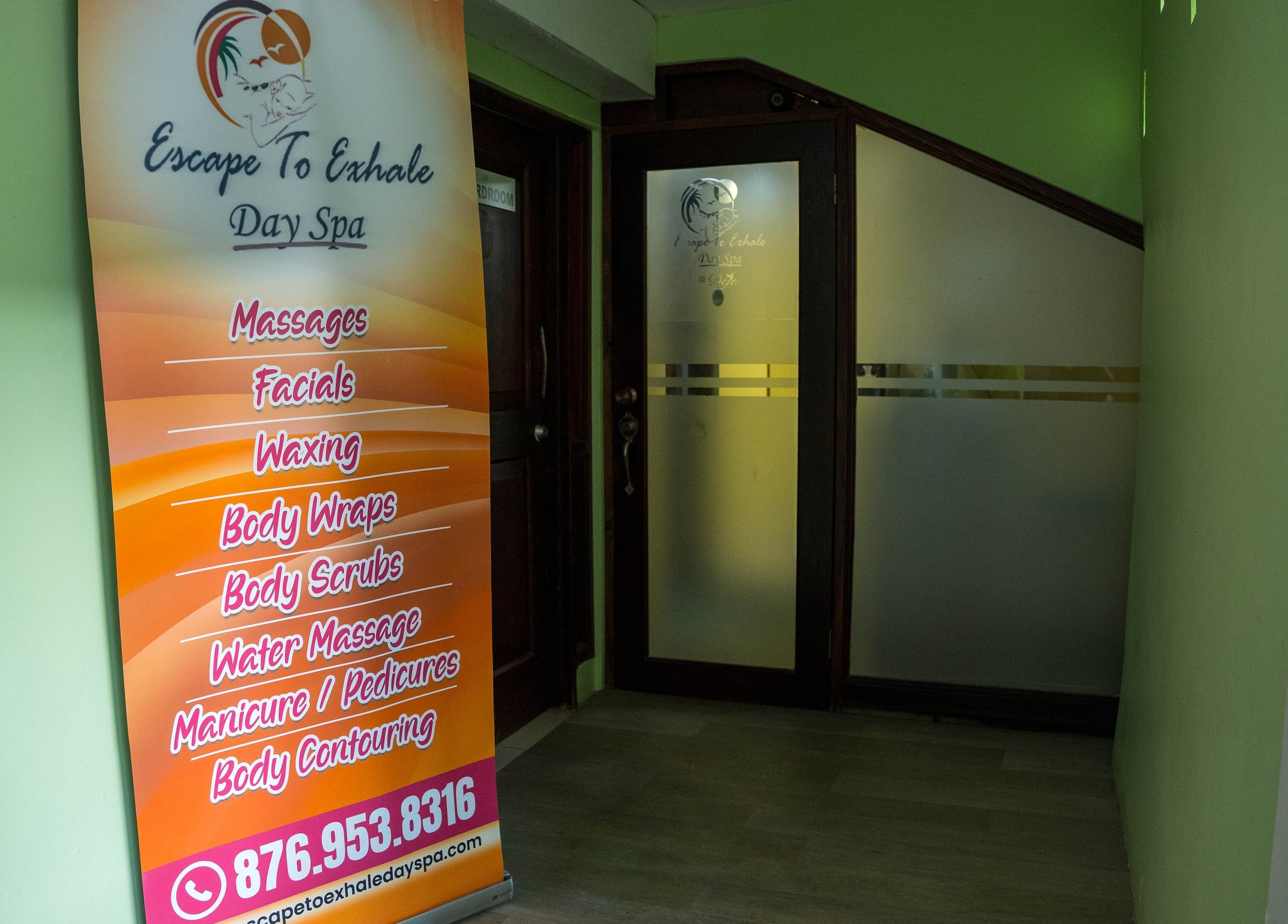 Entrance of Escape To Exhale @ Deja offering spa services in Montego Bay, St. James Parish, JM.