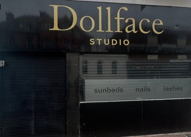 Dollface Studio exterior featuring signage in Nuneaton, England, GB for beauty services.