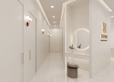 Sleek interior of Refine Health and Skin Clinic in Chatswood, New South Wales, AU with modern lighting and decor.