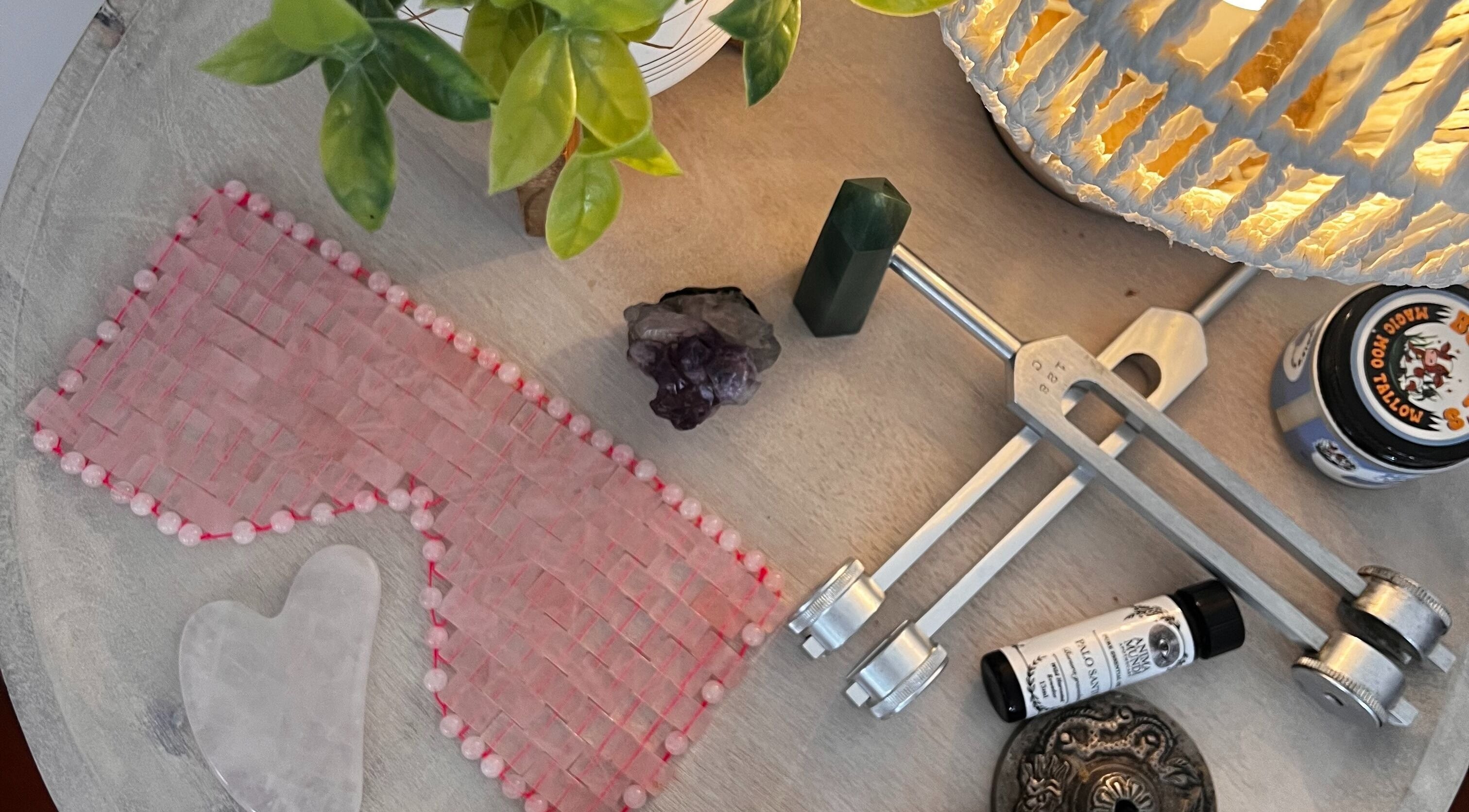 Assorted wellness tools at Phallcha Bodywork by Claudia in Beverly Hills, California, US.