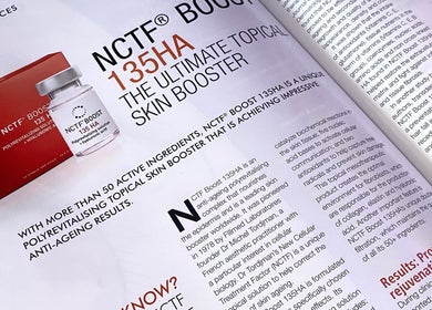 Close-up of NCTF Boost 135HA ad at The GLOW UP Clinic (Albert Park), Melbourne, Victoria, AU.