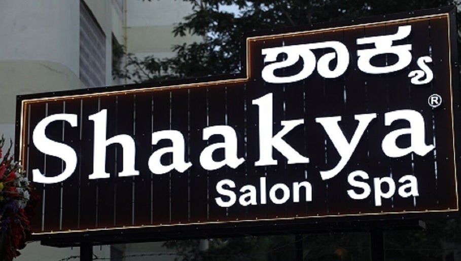Shaakya Spa & Salon sign board in Bengaluru, Karnataka, IN, highlighting the venue's elegance.