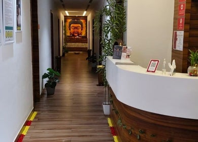 Welcoming reception area at Shaakya Spa & Wellness, Bengaluru, Karnataka, IN with soothing decor.