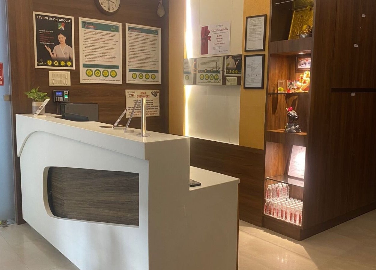 Reception at Shaakya Spa & Wellness, Bengaluru, Karnataka, IN showcasing modern decor and welcoming ambiance.
