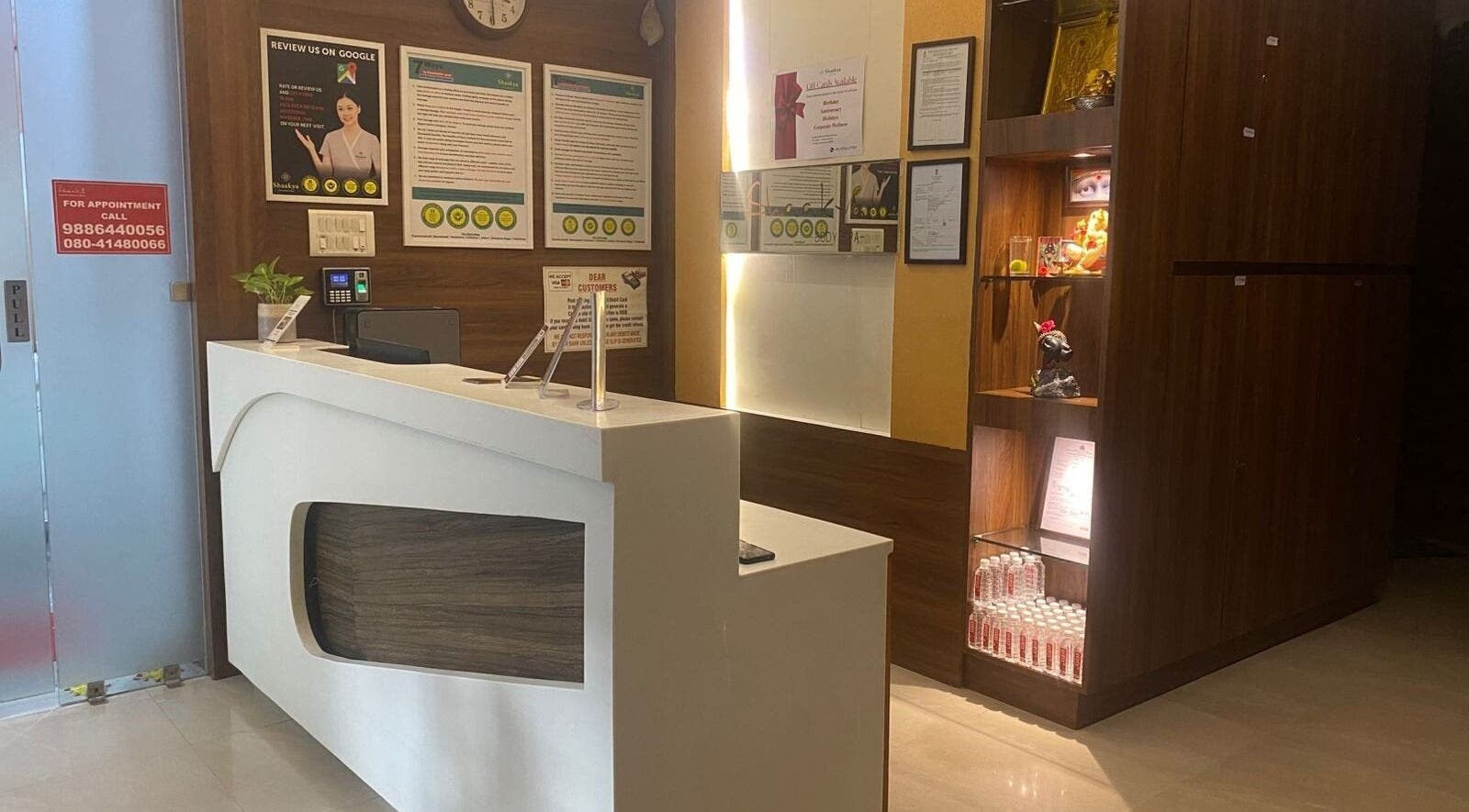 Reception at Shaakya Spa & Wellness, Bengaluru, Karnataka, IN showcasing modern decor and welcoming ambiance.