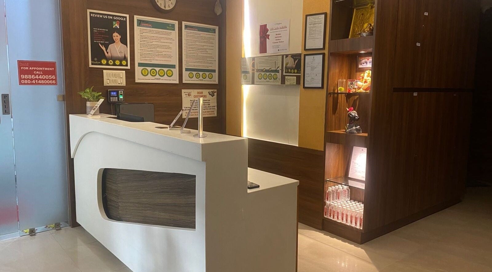 Reception at Shaakya Spa & Wellness, Bengaluru, Karnataka, IN showcasing modern decor and welcoming ambiance.