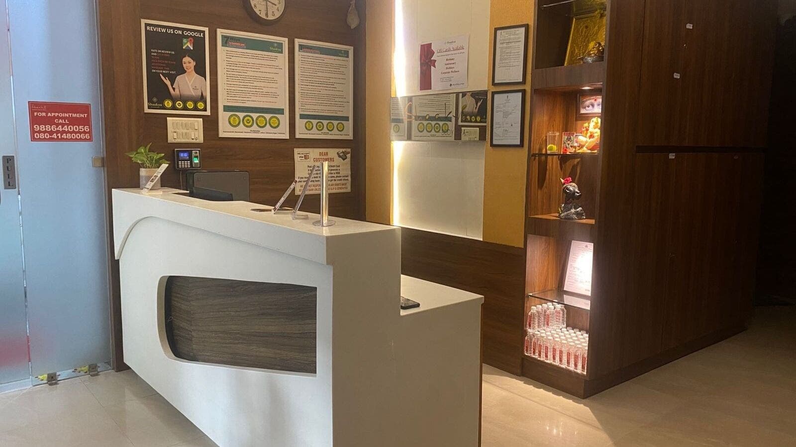 Reception at Shaakya Spa & Wellness, Bengaluru, Karnataka, IN showcasing modern decor and welcoming ambiance.