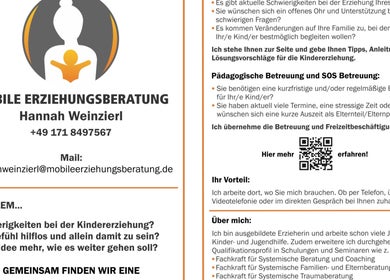 Informationsflyer von Mobile Erziehungsberatung Hannah Weinzierl in Osterhofen, Bayern, DE.