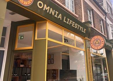Exterior view of Omnia Lifestyle, a beauty venue in London, England, GB featuring stylish architecture.