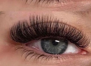 Close-up of elegant eyelash extensions at Luxe Lashes, Warrington, England, GB. Stunning lash artistry.