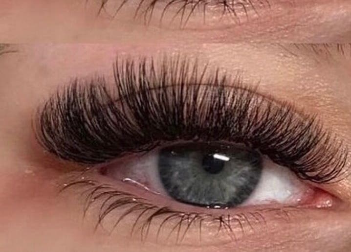 Close-up of elegant eyelash extensions at Luxe Lashes, Warrington, England, GB. Stunning lash artistry.