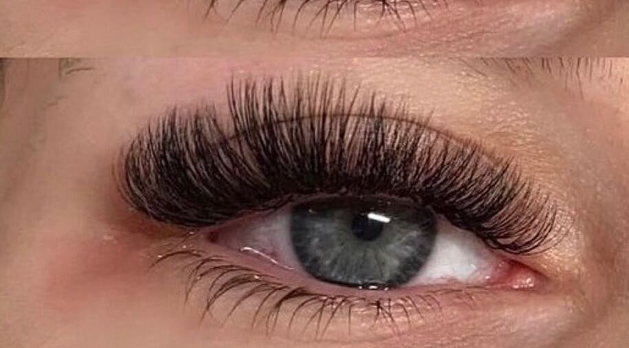 Close-up of elegant eyelash extensions at Luxe Lashes, Warrington, England, GB. Stunning lash artistry.