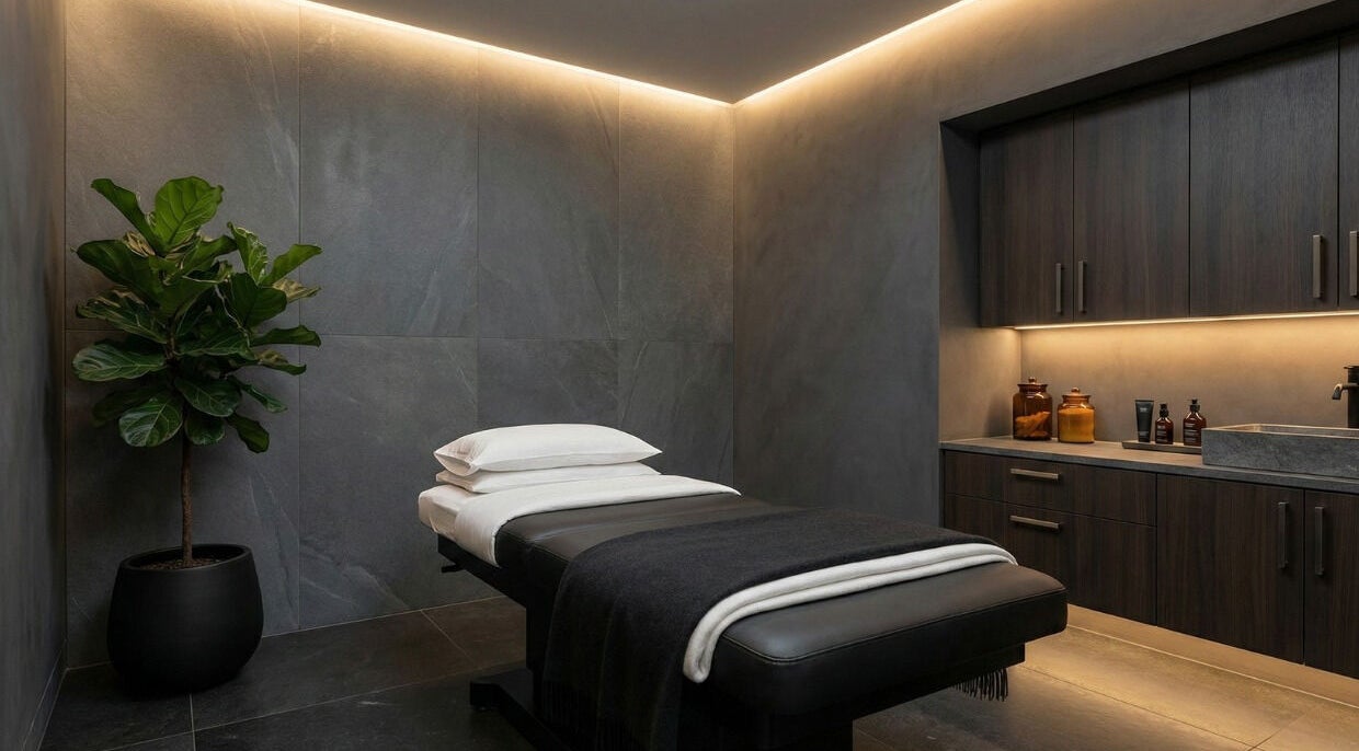 Luxurious treatment room at Precision Lifestyle Group Wilmslow, Wilmslow, England, GB with soothing decor.