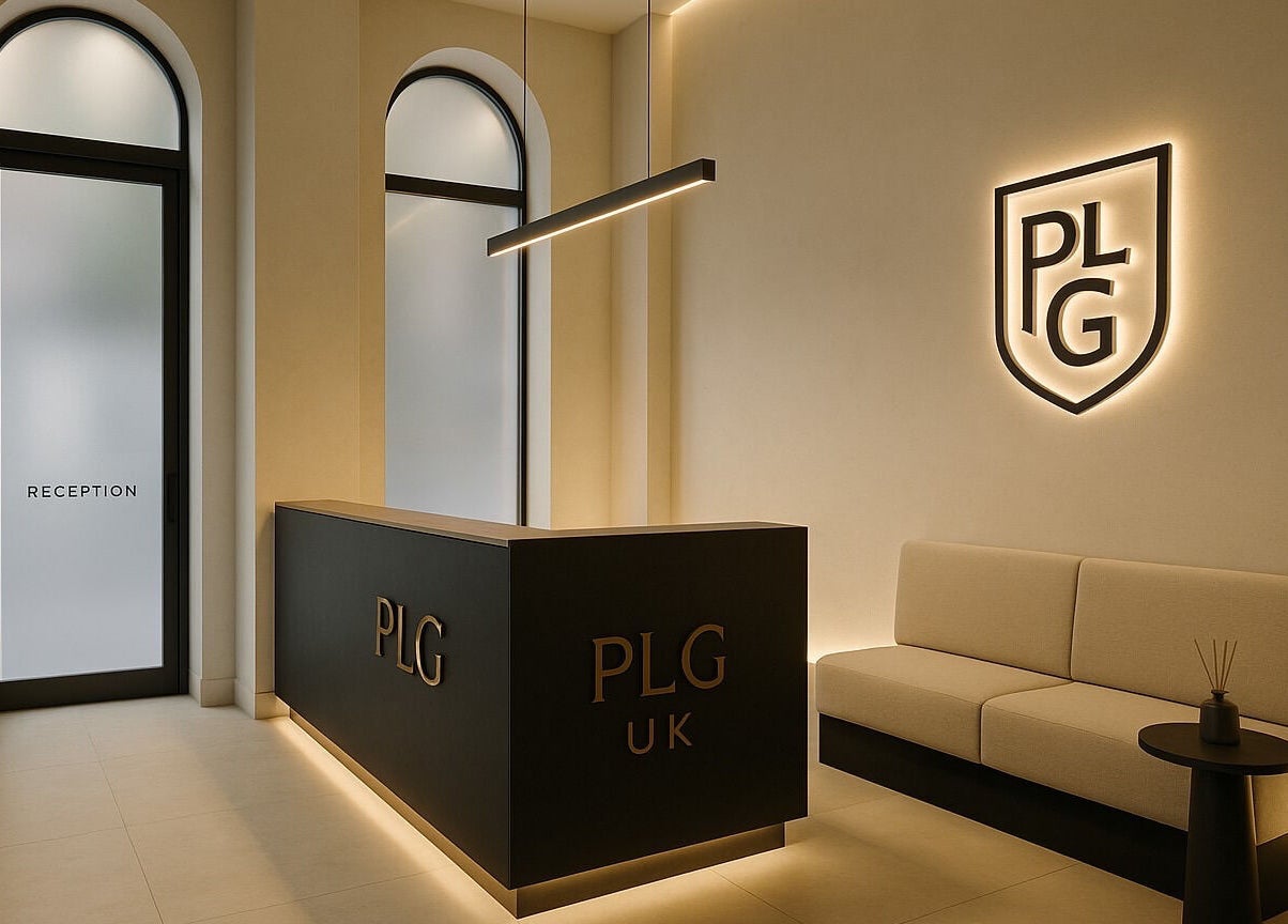 PLG PRP Hair Regrowth Clinic - Bradford's sleek reception area in Bradford, England, GB highlighted by soft lighting.