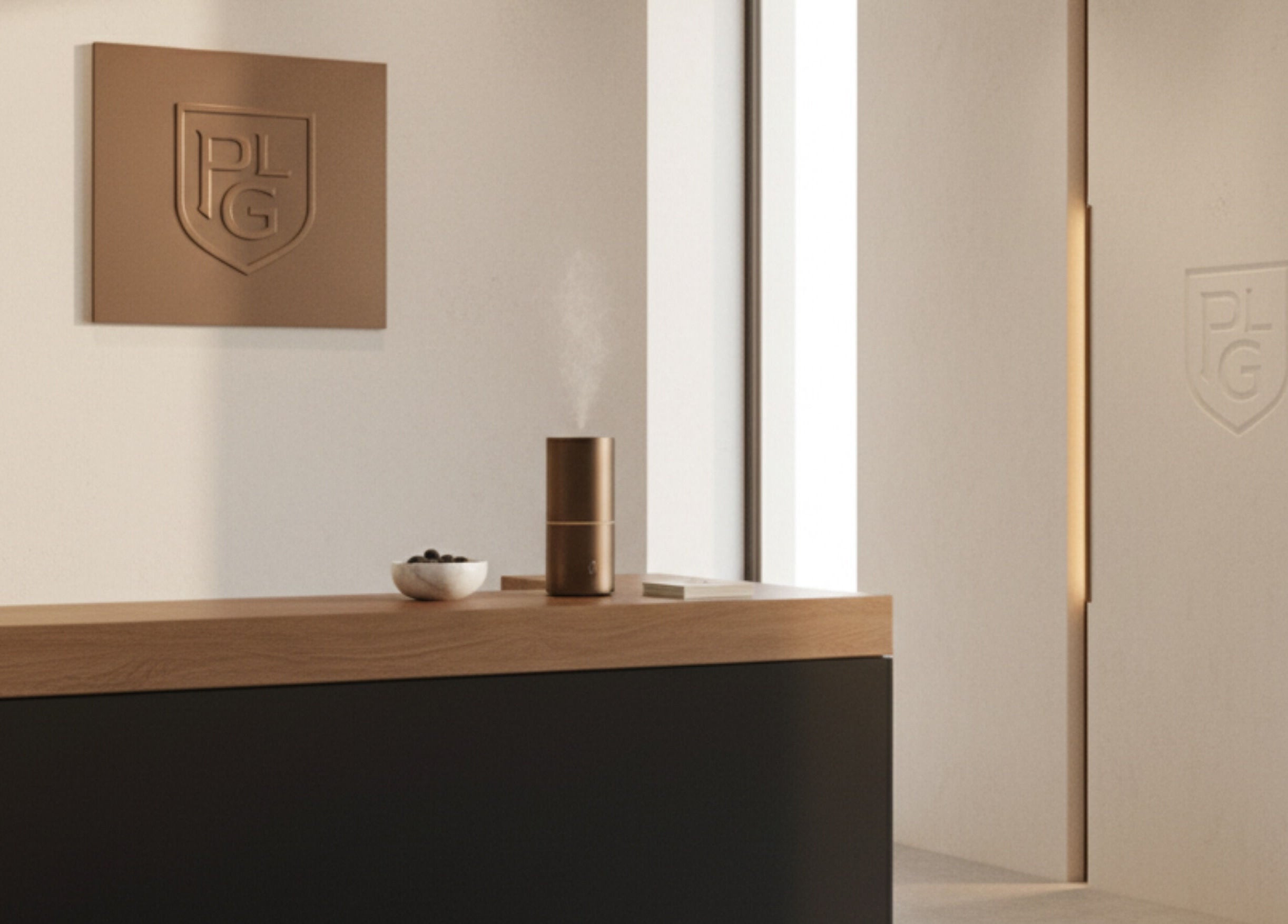 Reception area at PLG PRP Hair Regrowth Clinic - Reading, featuring sleek design. Reading, England, GB.