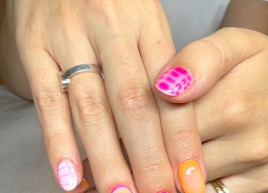 Colorful nail art at BrauntonGels, Braunton, England, GB showcasing creative and vibrant designs.