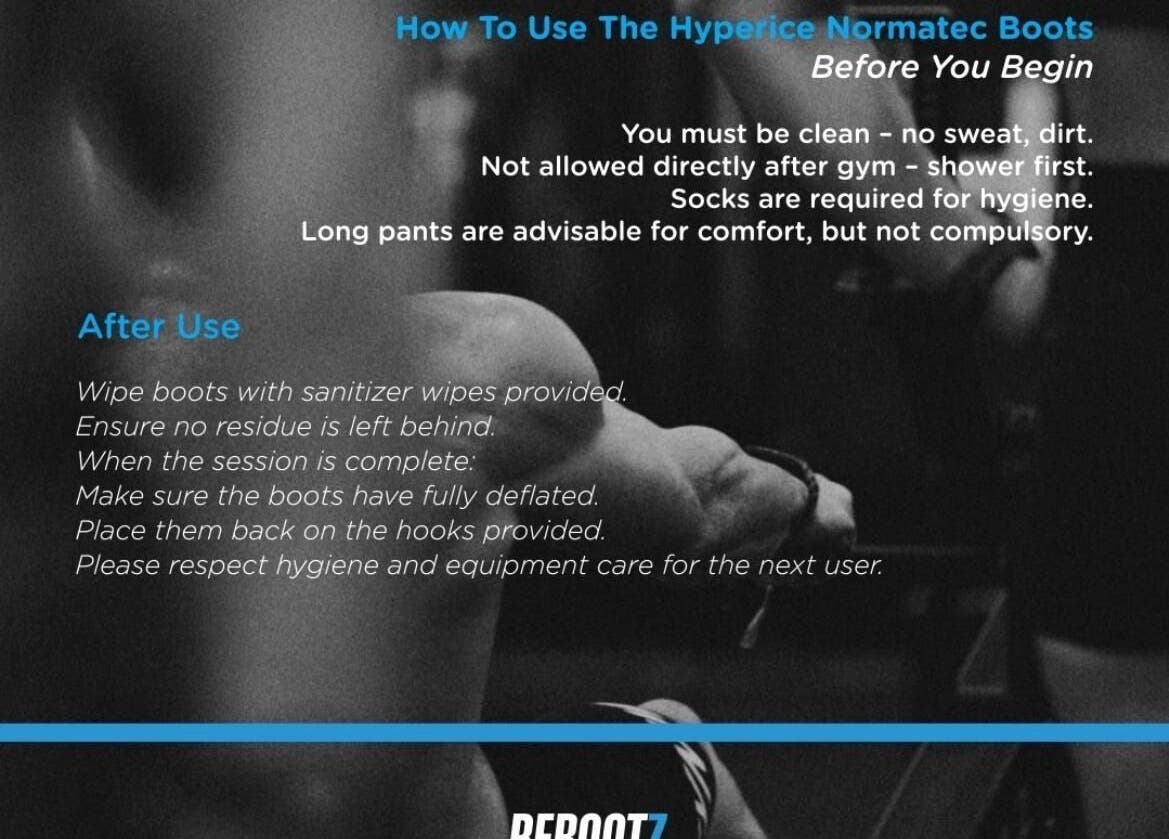 Hygiene and usage guidelines at REBOOTZ, Gqeberha, Eastern Cape, ZA, emphasizing cleanliness and equipment care.