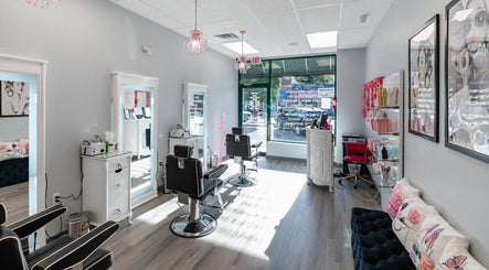 Bright interior of Babe Brows Lash Lounge By Liz, Massapequa Park, New York, US featuring stylish salon chairs.