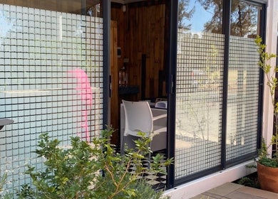 Glass facade and greenery at Graceful Glow Beauty, Vanderbijlpark, Gauteng, ZA.