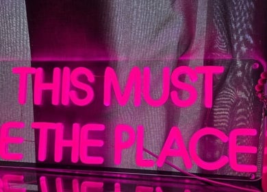 Neon sign 'This Must Be The Place' at Nails_bymomo6, Cape Town, Western Cape, ZA.