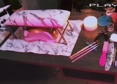Elegant nail station setup at Nails_bymomo6, Cape Town, Western Cape, ZA with tools and ambient lighting.