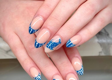 Stylish blue nail art with ocean theme from Nail Oasis in Pukekohe, Auckland, NZ.