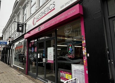 Sildasbeauty storefront in London, England, GB, featuring modern aesthetics and inviting pink signage.
