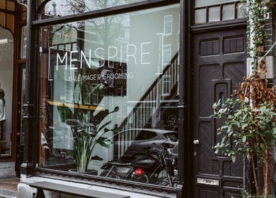 Exterior of MENSPIRE Old West, chic beauty venue in Amsterdam, Noord-Holland, NL.
