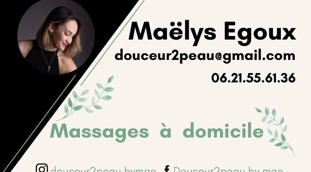 Carte de visite Douceur2peau à Mer, Centre-val De Loire, FR, avec info contact et massages à domicile.