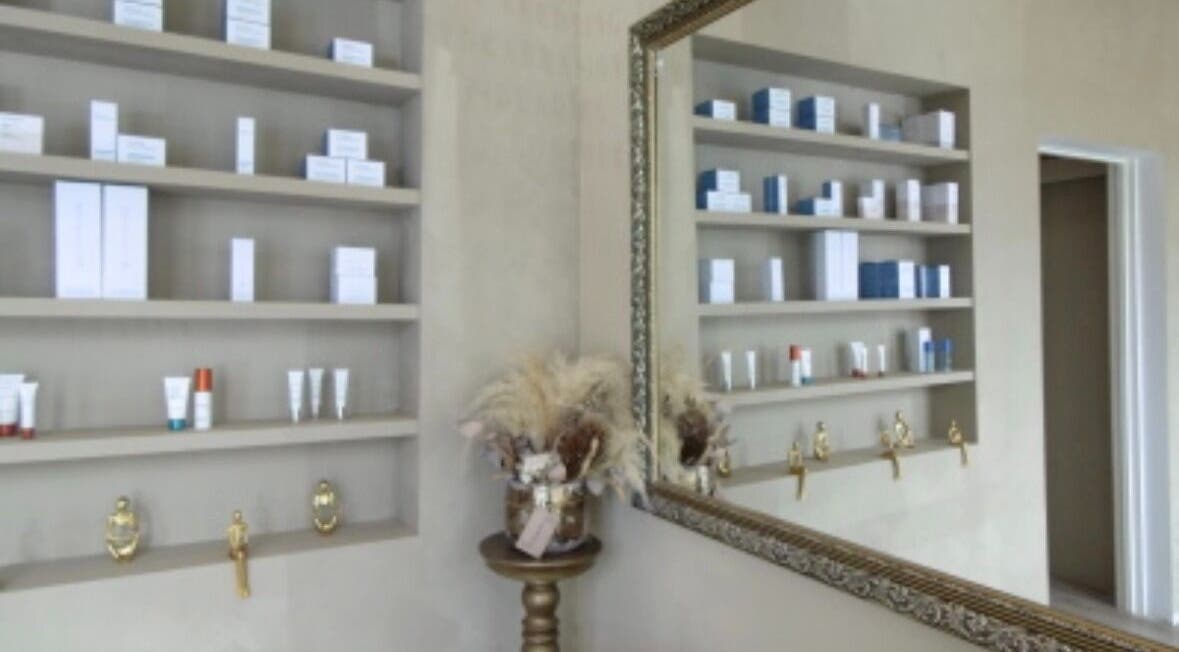 Luxury product shelves at Timeless Aesthetics in Karnup, Western Australia, AU reflect a chic spa ambiance.