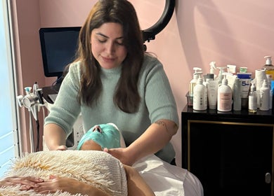 Pampering facial at Pegah Skin Lounge, Castle Hill, New South Wales, AU with soothing treatment mask.