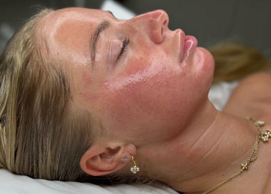 Close-up of rejuvenating facial at The Skin Theory, Lichfield, England, GB. Relaxing beauty treatment in progress.
