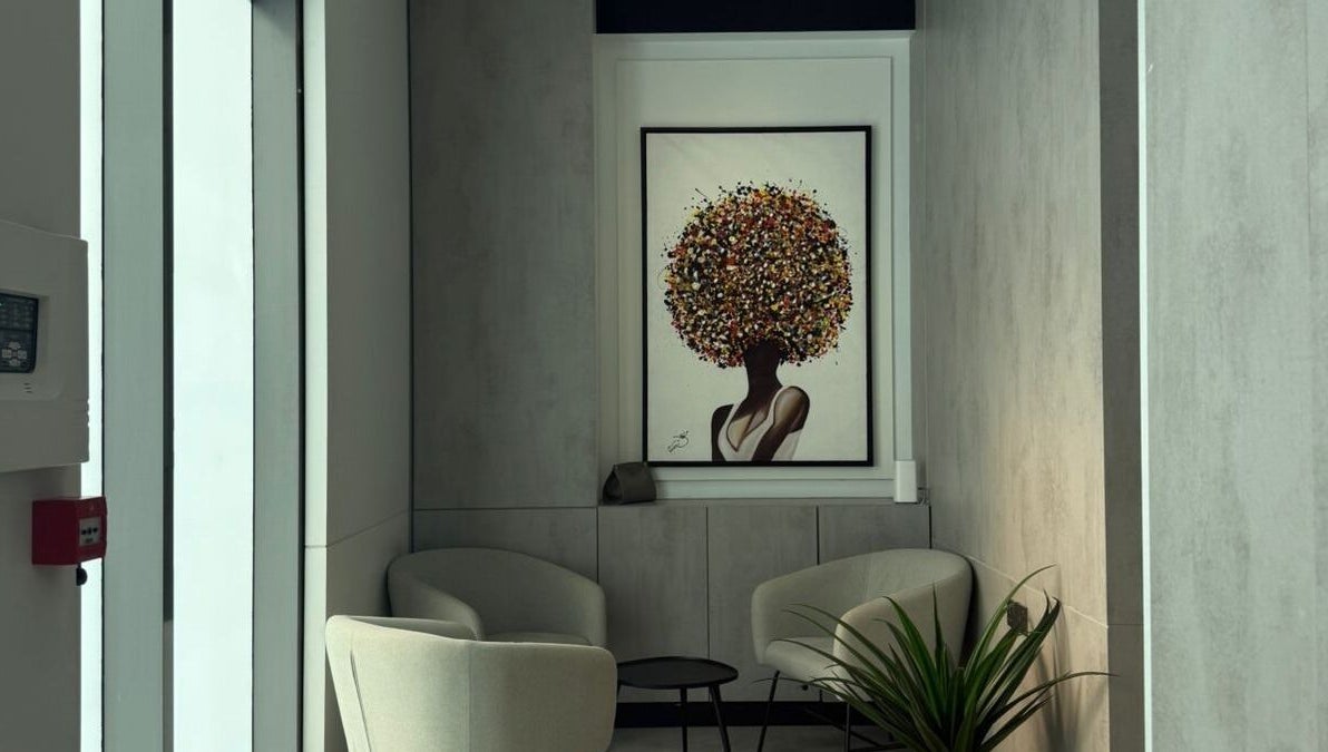 Relaxing lounge with art at Five Seconds Salon - King Abdulaziz, Riyadh, Riyadh Province, SA.