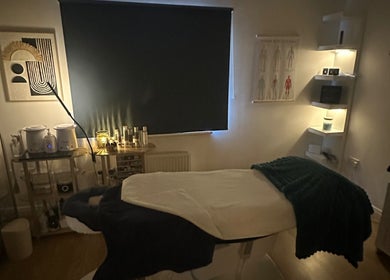 Tranquil treatment room at Lilybella Beauty, Chudleigh, England, GB offering relaxing spa services.