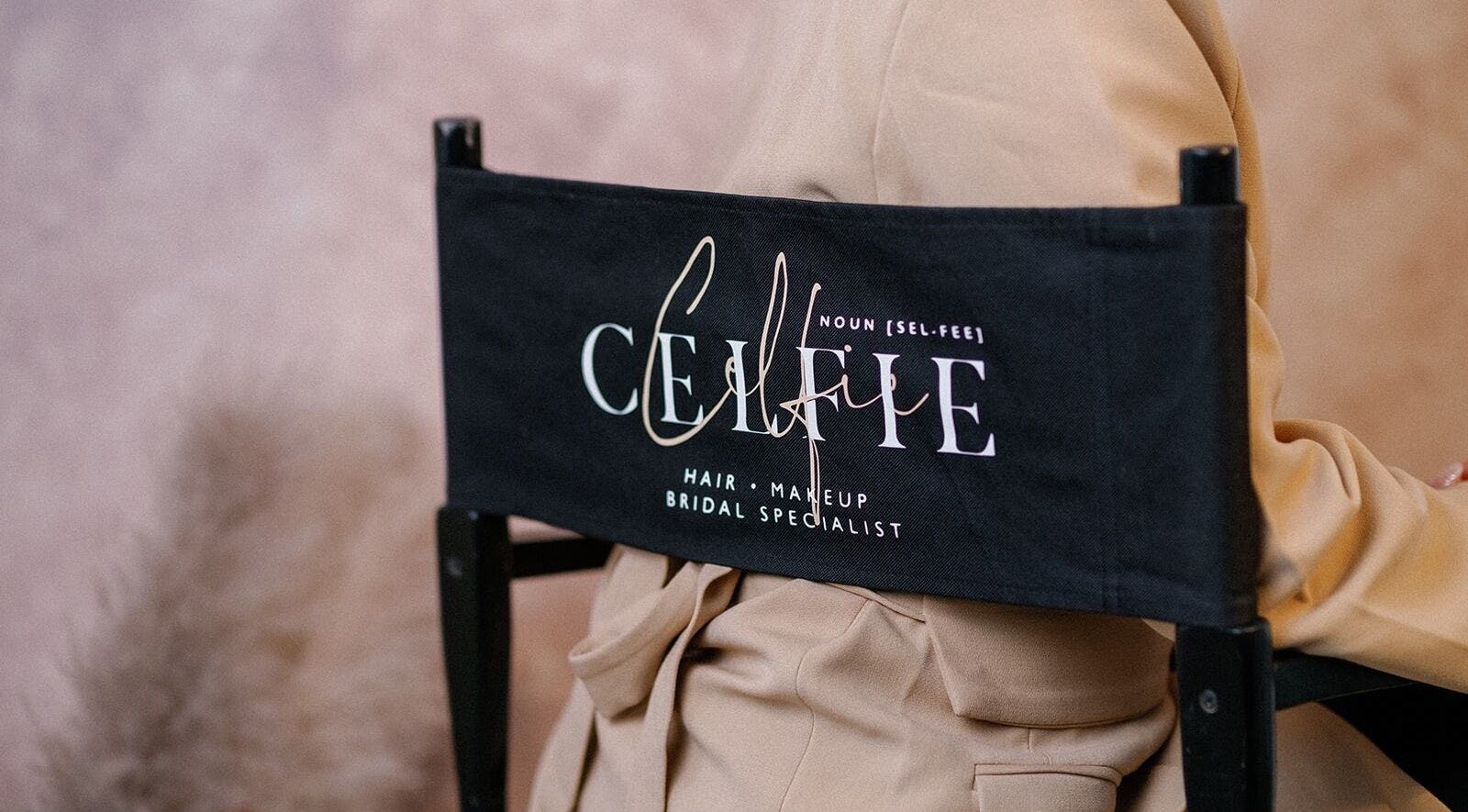 Celfie Bridal Hair and Makeup branded chair at Midsomer Norton, England, GB venue.