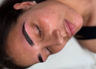 Close-up of perfectly shaped brows at By Brow Hunnies, Dubai, Dubai, AE.