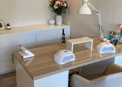 Modern nail station at Nailed.By.Penny in Boksburg, Gauteng, ZA, featuring stylish decor and manicure tools.